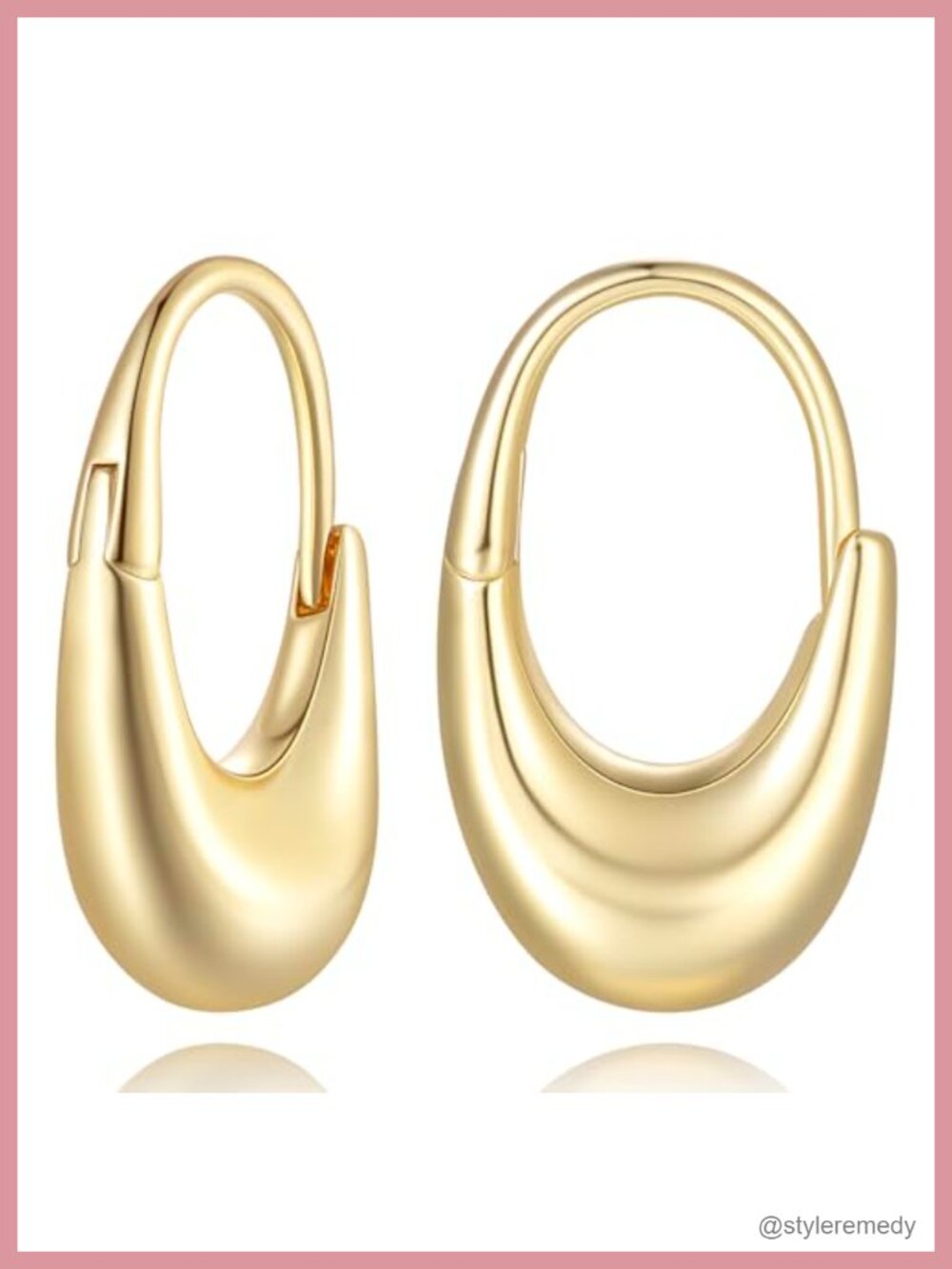 14K Gold Plated Chunky Hoop Earrings French Wire Crescent Minimalist
